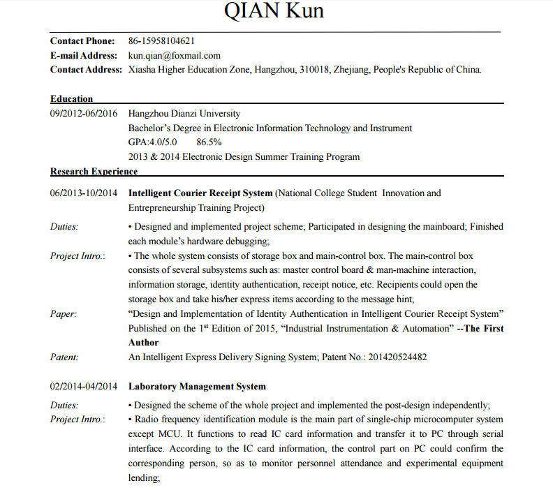 Resume个人简历,英文Resume Resume个人简历,英文Resume