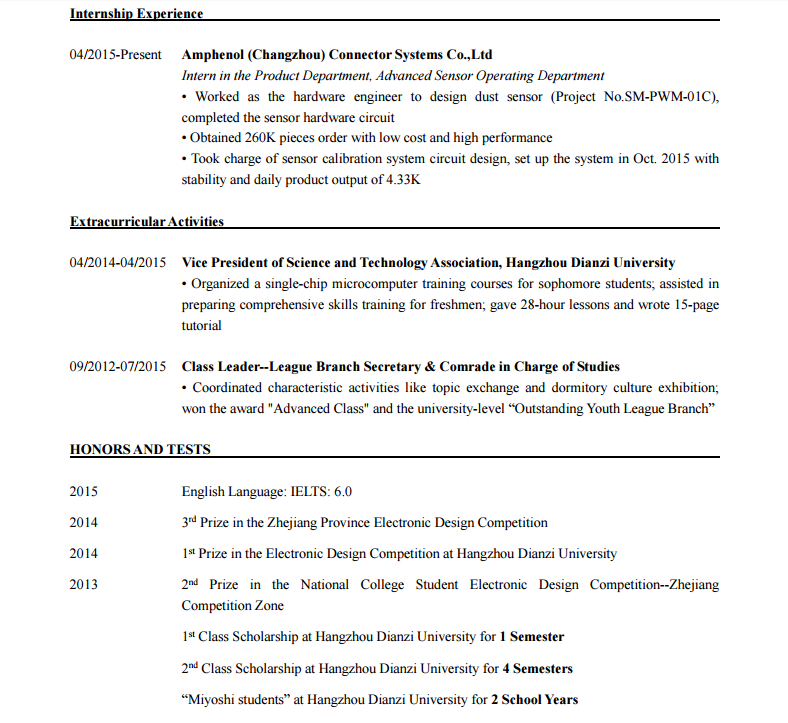 Resume个人简历，英文Resume